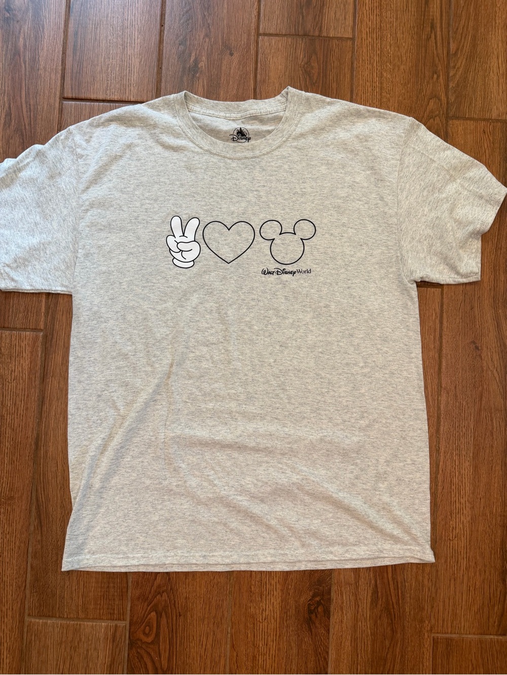 Disney parks Heather Gray Tee with Black Peace love Mickey Graphic / large